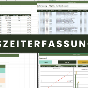 Arbeitszeiterfassung Excel Vorlage mit Dashboard Jahresziel-Tracker und Projektübersicht