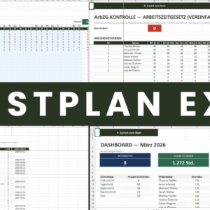 Dienstplan Excel Vorlage mit ArbZG-Kontrolle Schichtplanung und Dashboard
