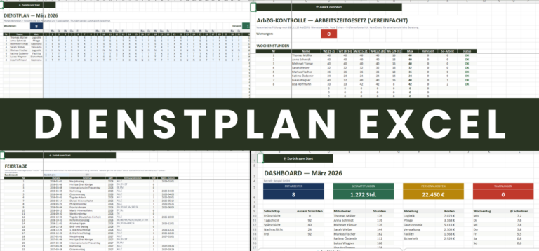 Dienstplan Excel Vorlage mit ArbZG-Kontrolle Schichtplanung und Dashboard