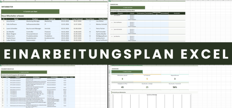 Einarbeitungsplan Excel Vorlage mit 7 Arbeitsblaettern