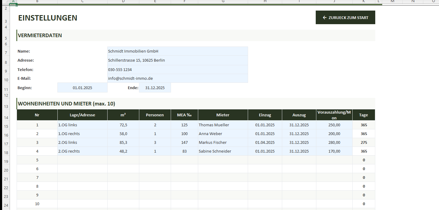 Nebenkostenabrechnung Excel – Bild 3