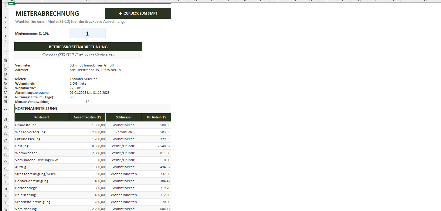 Nebenkostenabrechnung Excel – Bild 9