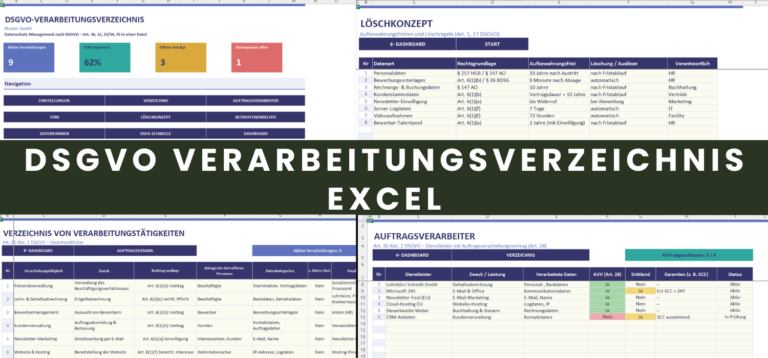 DSGVO Verarbeitungsverzeichnis Excel Vorlage Übersicht