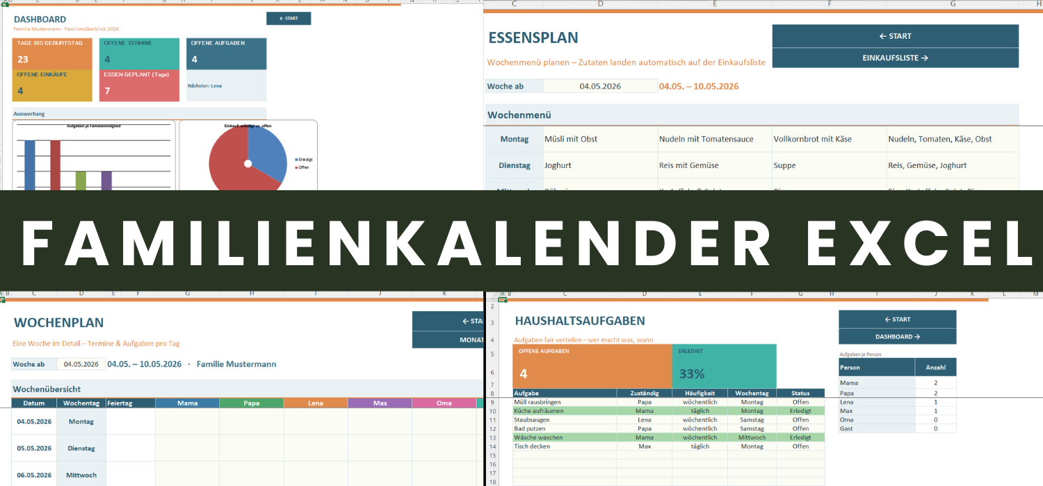 Familienkalender Excel Vorlage Übersicht
