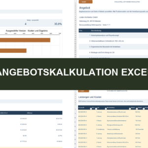 Angebotskalkulation Excel mit Dashboard, Kundenangebot, Versionsvergleich und Positionen