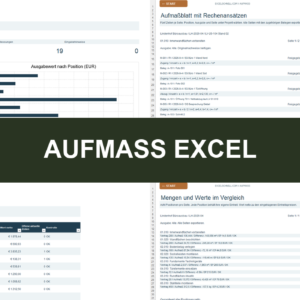 Aufmaß Excel mit Dashboard, Aufmaßblatt, Mengenübersicht und Positionsbericht