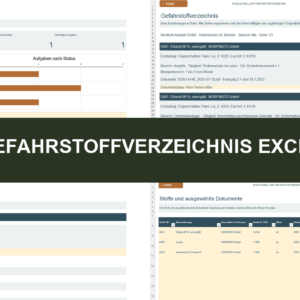 Gefahrstoffverzeichnis Excel mit Dashboard, Bereichsverzeichnis, Stoffblatt und Dokumentenregister