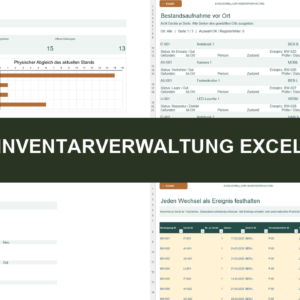 Inventarverwaltung Excel mit Dashboard, Inventurliste, Gerätekarte und Bewegungen