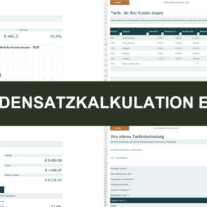 Stundensatzkalkulation Excel mit Dashboard, Stundensätzen, Auftragscheck und Tarifblatt