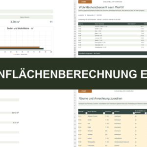 Wohnflächenberechnung Excel mit Dashboard, Wohnungsbericht, Raumdetails und Raumregister